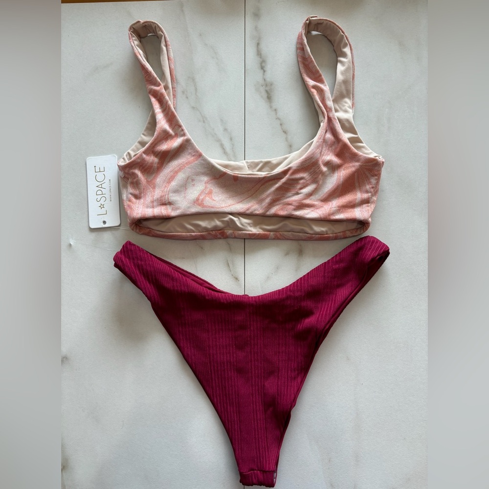 Nwt L*Space Pink Burgundy All Swirled Up Canana Bikini Set